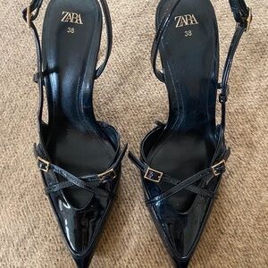 Zara Women's Glossy Black Strappy Heels
